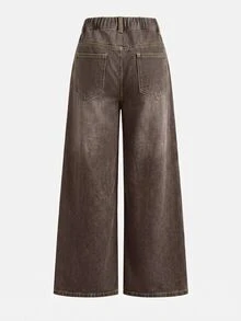 SHEIN Tween Girl Casual Versatile Kids Daily Denim Jeans With And Y2K Fall Winter Casual Back To School Brown Pants Halloween New - Khaki - View 5
