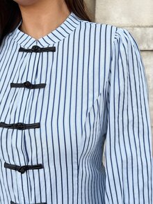 Easura Plus Size Women's Striped Button-Down Long Sleeve Casual Shirt Fall - Multicolor - View 3