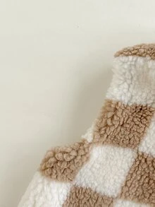 Vintaside Kids 1件幼童男童刷毛背心 可愛棕色白色棋盤格 毛茸茸拉鍊無袖立領 加厚 假日派對 冬季聖誕連身褲 秋季絨毛 - 杏色 - 查看 7