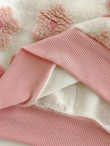 SHEIN Vintaside Kids 1件幼童女款衛衣套頭衫，甜美粉色與白色3D毛絨花朵設計，插肩袖圓領，加厚款，適合派對、秋季、聖誕節、假期與冬季，羅紋下擺 - 粉色 - 查看 7