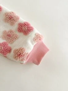 SHEIN Vintaside Kids 1件幼童女款衛衣套頭衫，甜美粉色與白色3D毛絨花朵設計，插肩袖圓領，加厚款，適合派對、秋季、聖誕節、假期與冬季，羅紋下擺 - 粉色 - 查看 6