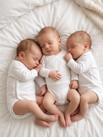 SHEIN Newborn Baby Boy/Girl 3pcs/ Fall Autumn/Winter Fleece Lined Set White Solid Color Cross Front Snap Closure Long Sleeve Bodysuit & Daily Wear Gift