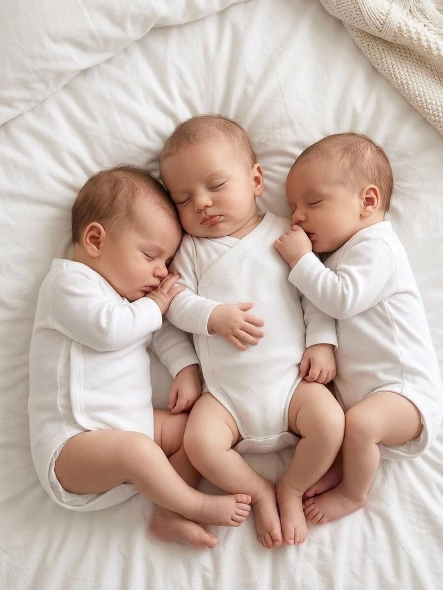 SHEIN Newborn Baby Boy/Girl 3pcs/ Fall Autumn/Winter Fleece Lined Set White Solid Color Cross Front Snap Closure Long Sleeve Bodysuit & Daily Wear Gift