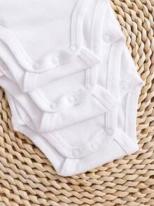 SHEIN Newborn Baby Boy/Girl 3pcs/ Fall Autumn/Winter Fleece Lined Set White Solid Color Cross Front Snap Closure Long Sleeve Bodysuit & Daily Wear Gift - White - View 11