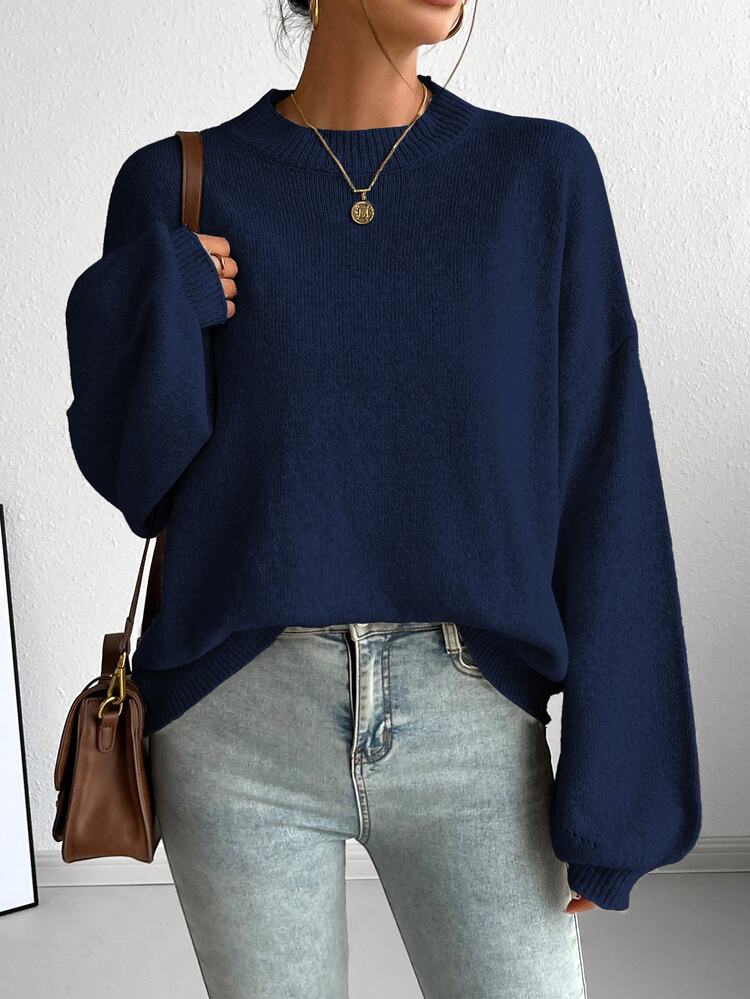 SoleilVie French Style Casual Loose Fit Crew Neck Long Sleeve Knitted Sweater, Versatile, Autumn/Winter Fall - Navy Blue - View 4