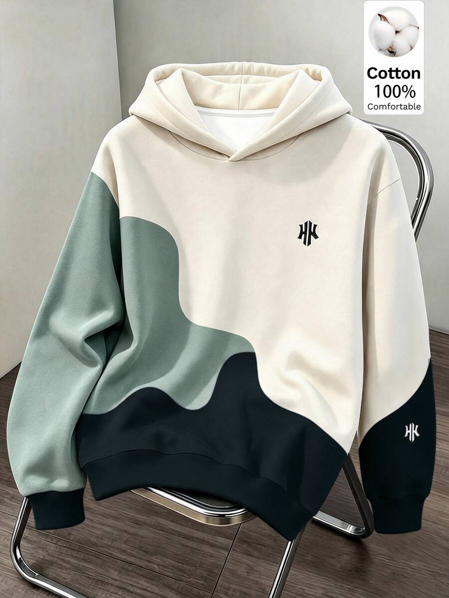 Daypath Men's Geometric Color Block Print Hoodie, 100% Cotton - Multicolor - View 1