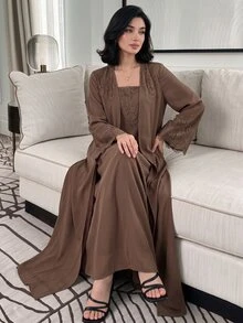 Al Najma Spring/Summer Elegant Elegant Fashion Versatile Slimming Lace 2 In 1 Women's Dress - Coffee Brown - View 1