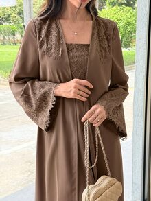 Al Najma Spring/Summer Elegant Elegant Fashion Versatile Slimming Lace 2 In 1 Women's Dress - Coffee Brown - View 4