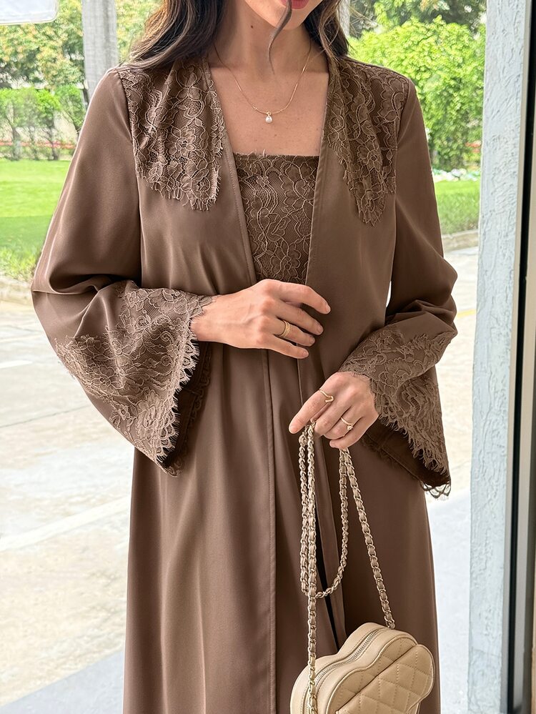 Al Najma Spring/Summer Elegant Elegant Fashion Versatile Slimming Lace 2 In 1 Women's Dress - Coffee Brown - View 4