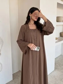 Al Najma Spring/Summer Elegant Elegant Fashion Versatile Slimming Lace 2 In 1 Women's Dress - Coffee Brown - View 9