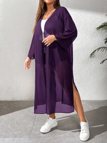 Shapeblank Mantel Pantai Wanita Ukuran Besar untuk Musim Panas dan Gugur, Pakaian Kasual untuk Liburan, Konser, dan Kantor - Purple - View 9