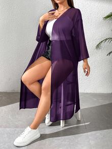 Shapeblank Mantel Pantai Wanita Ukuran Besar untuk Musim Panas dan Gugur, Pakaian Kasual untuk Liburan, Konser, dan Kantor - Purple - View 6