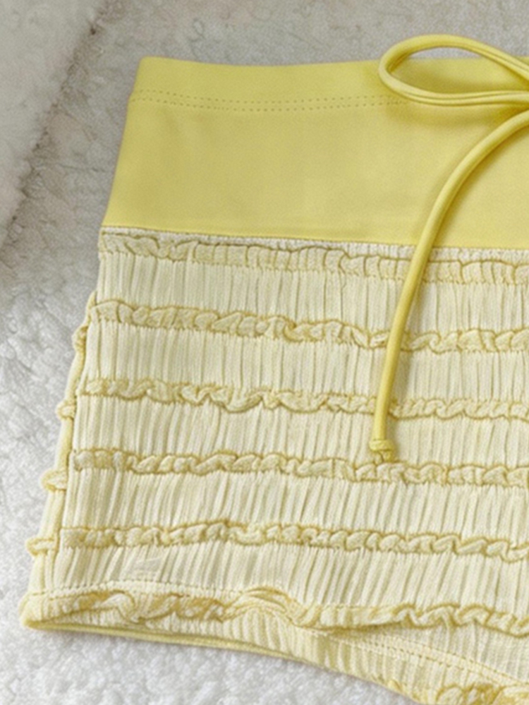 Elavelle Women's Jacquard Fabric Bow Sequin Starfish Decor High Waist Swimwear Bottom, Summer/Fall(Wear-If-Many-Ways) Vacation Pool Party - Yellow - View 4