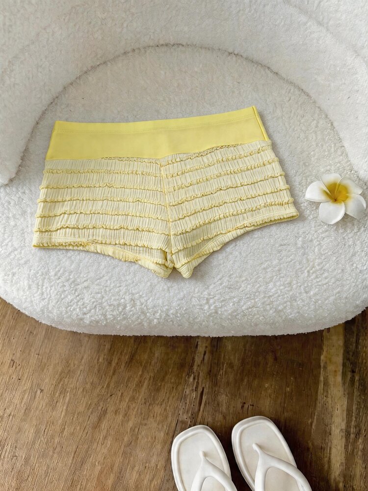 Elavelle Women's Jacquard Fabric Bow Sequin Starfish Decor High Waist Swimwear Bottom, Summer/Fall(Wear-If-Many-Ways) Vacation Pool Party - Yellow - View 3