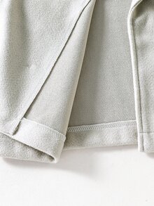 SHEIN 青少年女孩秋季純色雙排扣羊毛大衣，內裡抓絨，極簡百搭時尚休閒舒適，適合秋冬，杏色羊毛翻領開襟雙排扣口袋長袖大衣，時尚休閒優雅復古學院風日常街頭校園風 - 杏色 - 查看 9