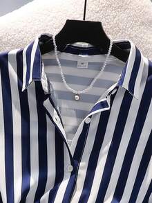 2pcs/Set Urban Commuting Striped Shirt & Skirt Set For Teen GirlSuitable For Daily Outings, Gatherings, Graduation, School - Blue - View 3