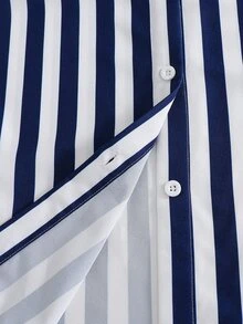 2pcs/Set Urban Commuting Striped Shirt & Skirt Set For Teen GirlSuitable For Daily Outings, Gatherings, Graduation, School - Blue - View 8
