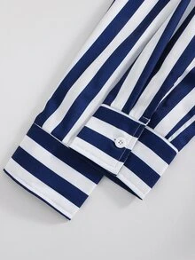 2pcs/Set Urban Commuting Striped Shirt & Skirt Set For Teen GirlSuitable For Daily Outings, Gatherings, Graduation, School - Blue - View 4