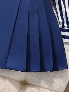 2pcs/Set Urban Commuting Striped Shirt & Skirt Set For Teen GirlSuitable For Daily Outings, Gatherings, Graduation, School - Blue - View 5