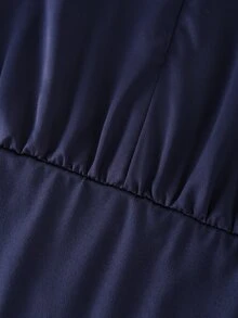 QUELARIE New High Neck Twisted Design Satin Women's Bodysuit - Navy Blue - View 7