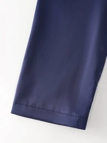 QUELARIE New High Neck Twisted Design Satin Women's Bodysuit - Navy Blue - View 8