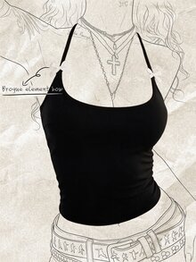 Elavelle 女款秋冬/夏季黑色掛脖蝴蝶結裝飾背心比基尼上衣，甜美可愛優雅性感，適合海灘派對、休閒度假、束腰基本款外出穿搭 - 黑色 - 查看 7