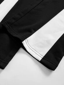 1pc Tween Boy Autumn 5-15° High Street Fashion Patchwork Colorblock Three-Tone Straight Leg Pants With White Side Print Design, Novel And Stylish, Comfortable Fabric, Suitable For Versatile, New , Suitable For All Seasons, Daily Commute, School, Street Photography, Gatherings And Parties - Black - View 8