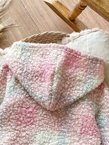 SHEIN 1件幼女雪絨夾克，可愛甜美優雅，粉色白色藍色格紋，拉鍊長袖連帽加厚，派對冬季假期搖粒絨外套，聖誕節 - 粉色 - 查看 6