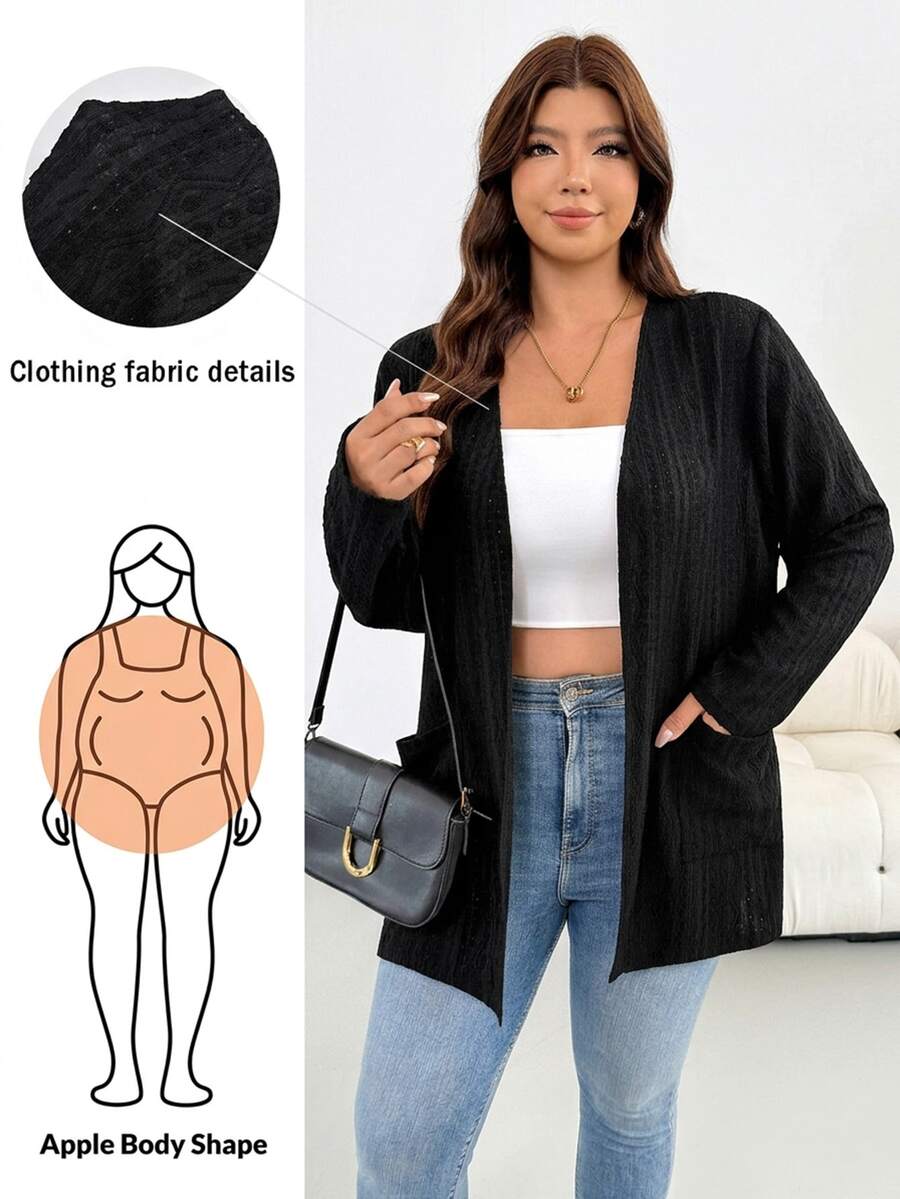 Shapeblank Plus Size Casual Western Baggy Simple Normal Solid Color Long Sleeve Jacket, Autumn Rodeo Fall Office Business Holiday Black
