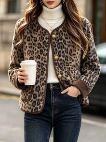 GlowEve Fall Clothes FOR WomenWomen's Casual Leopard Print Jacket, Autumn/Winter - Multicolor - View 8