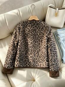 GlowEve Fall Clothes FOR WomenWomen's Casual Leopard Print Jacket, Autumn/Winter - Multicolor - View 2