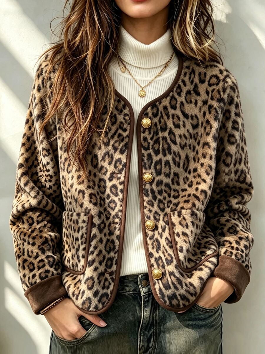 GlowEve Fall Clothes FOR WomenWomen's Casual Leopard Print Jacket, Autumn/Winter - Multicolor - View 1