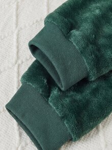 青少年男孩耳機刺繡法蘭絨睡衣套裝 - 綠色 - 查看 6