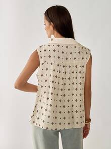 Weeklong Plus Size Women Apricot Sleeveless Bohemian Print Shirt - Apricot - View 2
