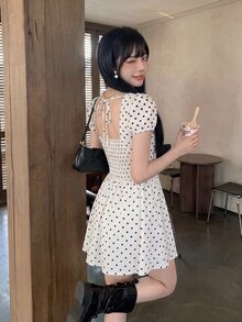 SHEIN ICON 甜美波點短袖迷你洋裝 - 白色 - 查看 2