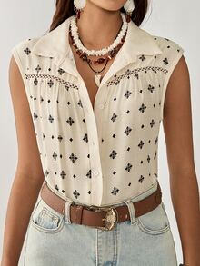 Weeklong Apricot Bohemian Print Sleeveless Plus Size Blouse For Women - Black - View 5