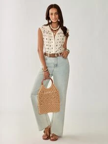 Weeklong Apricot Bohemian Print Sleeveless Plus Size Blouse For Women - Black - View 4