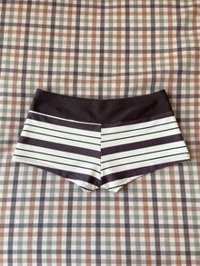 SHEIN Swim 女款夏季/秋季優雅熱帶夏威夷高腰蝴蝶結比基尼泳褲，米白色條紋，適合萬聖節、派對、海灘度假 - 彩色 - 查看 3
