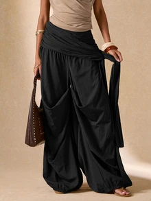 SHEIN BAE Women's Fashion Oversized Wide-Leg Pants - Black - View 6