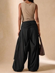 SHEIN BAE Women's Fashion Oversized Wide-Leg Pants - Black - View 7
