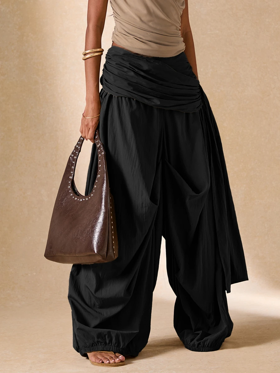 SHEIN BAE Women's Fashion Oversized Wide-Leg Pants - Black - View 1