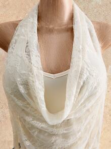 Mistrie Spring Summer Casual All-Match Halter Lace-Splice Stylish Sexy Women's T-Shirt - Apricot - View 6