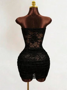 Mistrie Women's Lace Sexy Gothic Sheer Mermaid Bodycon Dress, Women's Sexy Halloween Dress Night Out Club Black Floral Summer - Black - View 2