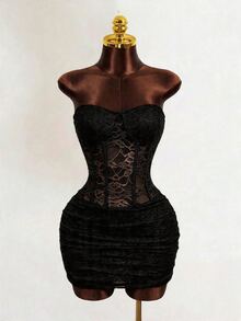 Mistrie Women's Lace Sexy Gothic Sheer Mermaid Bodycon Dress, Women's Sexy Halloween Dress Night Out Club Black Floral Summer - Black - View 5