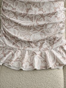 Mistrie [Printed Design] Women's Lace Print Ruffle Front Tie Ruched Ruffle Dress - Apricot - View 8
