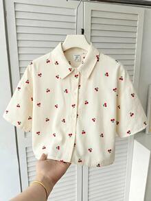SHEIN 青少年女孩休閒日常時尚黃色與白色條紋寬鬆短袖襯衫 - 彩色 - 查看 4