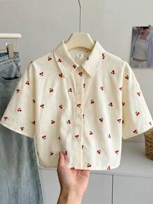 SHEIN 青少年女孩休閒日常時尚黃色與白色條紋寬鬆短袖襯衫 - 彩色 - 查看 3