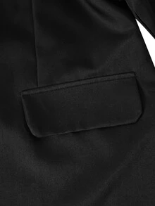 SHEIN 青少年男孩紳士西裝，夏季寬鬆正式套裝西裝外套、修身背心、西裝長褲、領結口袋巾，婚禮派對全黑款 - 黑色 - 查看 6