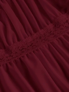 CovetEZ Plus Size 95% Cotton Summer Square Neck Puff Sleeve Tie Front Tee Burgundy Suitable For Summer - Burgundy - View 8