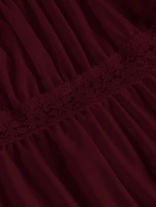 CovetEZ Plus Size 95% Cotton Summer Square Neck Puff Sleeve Tie Front Tee Burgundy Suitable For Summer - Burgundy - View 5